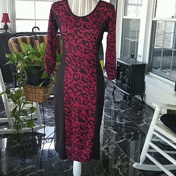 Burgandy and Black Jersey Dress - Picture 1 of 5